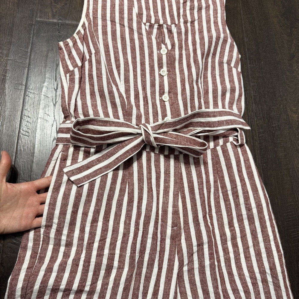 Boden Jumpsuit Womens US 6 Red White Striped Verity Cropped Wide Leg Linen Blend - Picture 3 of 11